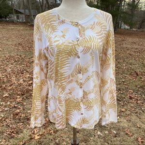 J. McLAUGHLIN SWEATER CARDIGAN WHITE TAN CREAM LONG SLEEVE BUTTONS Size L